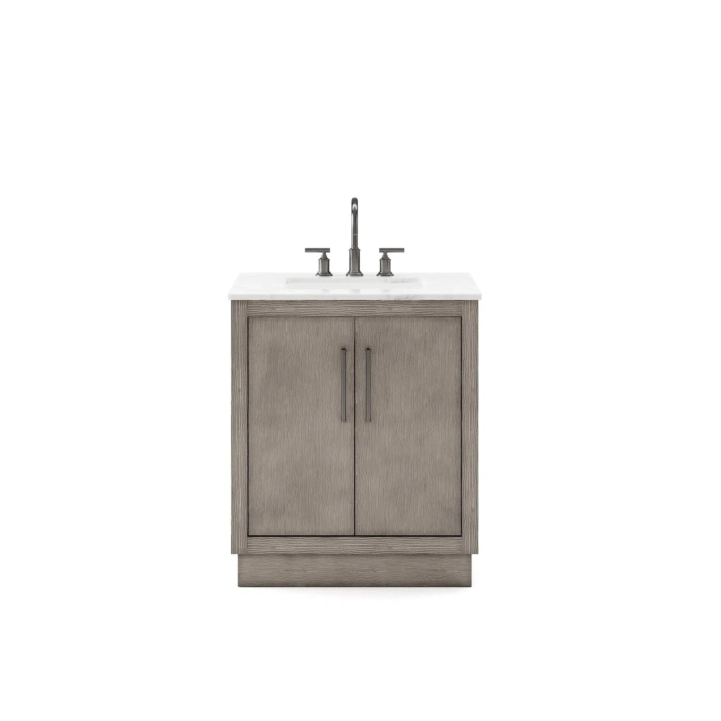 Water Creation Hugo 30" Single Sink Carrara White Marble Countertop Vanity with Oil-Rubbed Bronze Pulls and Knobs with Gooseneck Faucet