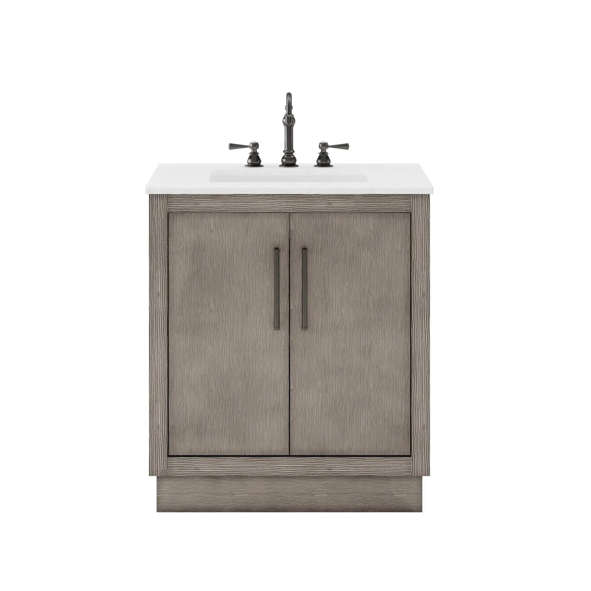 Water Creation Hugo 30" Single Sink Carrara White Marble Countertop Vanity with Oil-Rubbed Bronze Pulls and Knobs