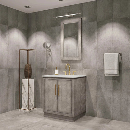 Water Creation Hugo 30" Single Sink Carrara White Marble Countertop Vanity with Satin Gold Pulls and Knobs And Mirror