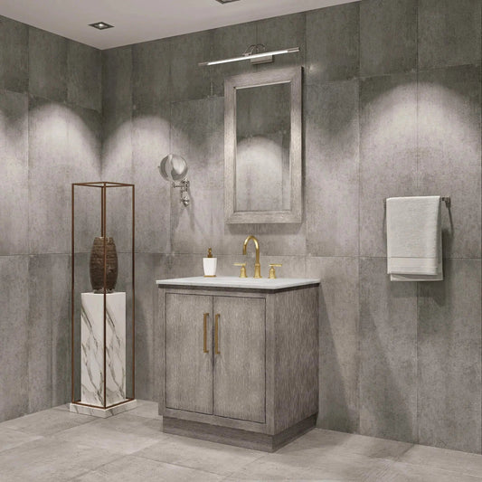 Water Creation Hugo 30" Single Sink Carrara White Marble Countertop Vanity with Satin Gold Pulls and Knobs And Mirror