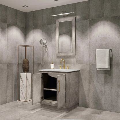 Water Creation Hugo 30" Single Sink Carrara White Marble Countertop Vanity with Satin Gold Pulls and Knobs with Gooseneck Faucet and Mirror