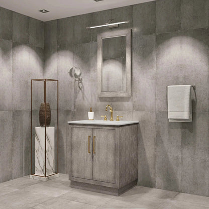 Water Creation Hugo 30" Single Sink Carrara White Marble Countertop Vanity with Satin Gold Pulls and Knobs with Hook Faucet and Mirror