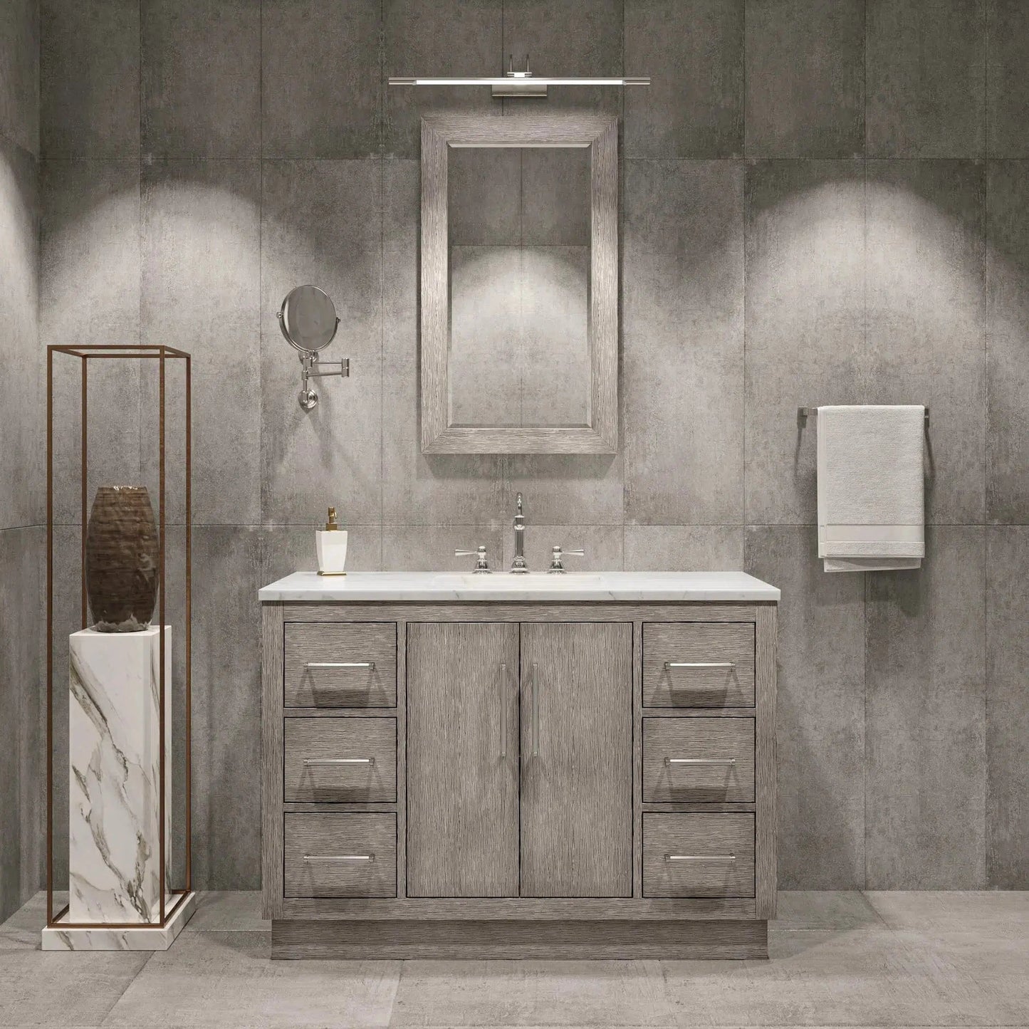 Water Creation Hugo 48" Single Sink Carrara White Marble Countertop Vanity with Chrome Pulls and Knobs And Mirror