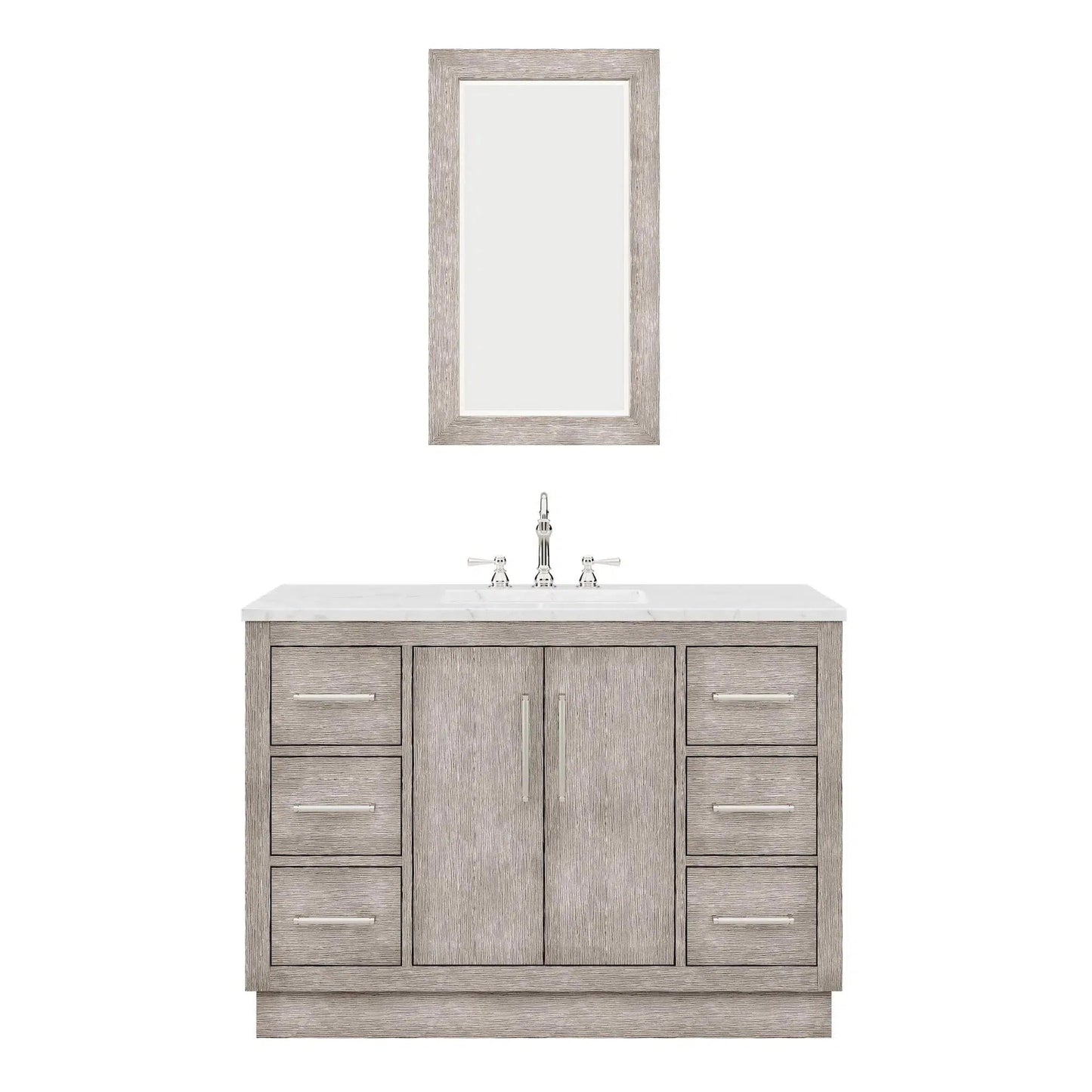 Water Creation Hugo 48" Single Sink Carrara White Marble Countertop Vanity with Chrome Pulls and Knobs And Mirror