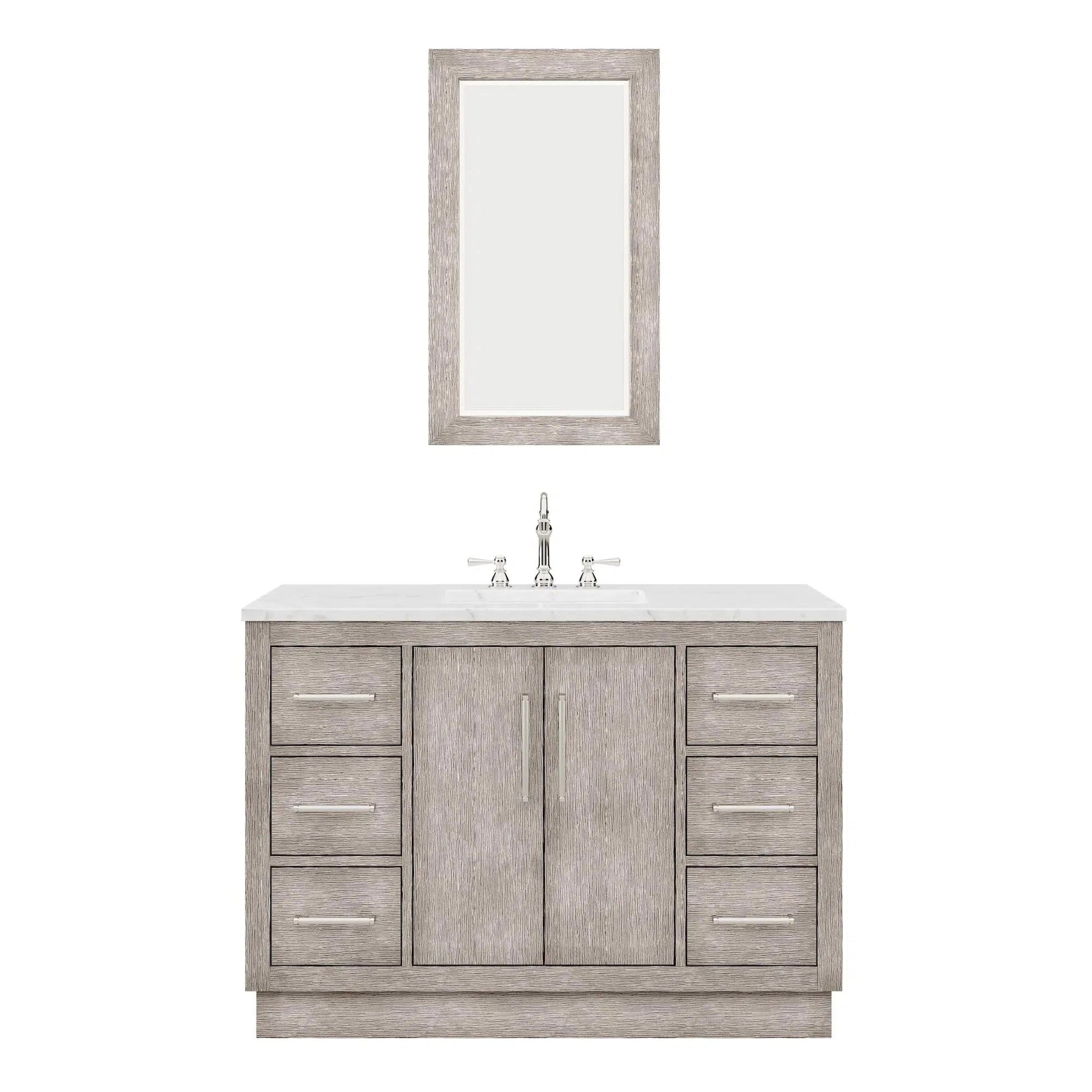 Water Creation Hugo 48" Single Sink Carrara White Marble Countertop Vanity with Chrome Pulls and Knobs And Mirror