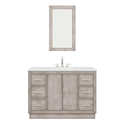 Water Creation Hugo 48" Single Sink Carrara White Marble Countertop Vanity with Chrome Pulls and Knobs And Mirror