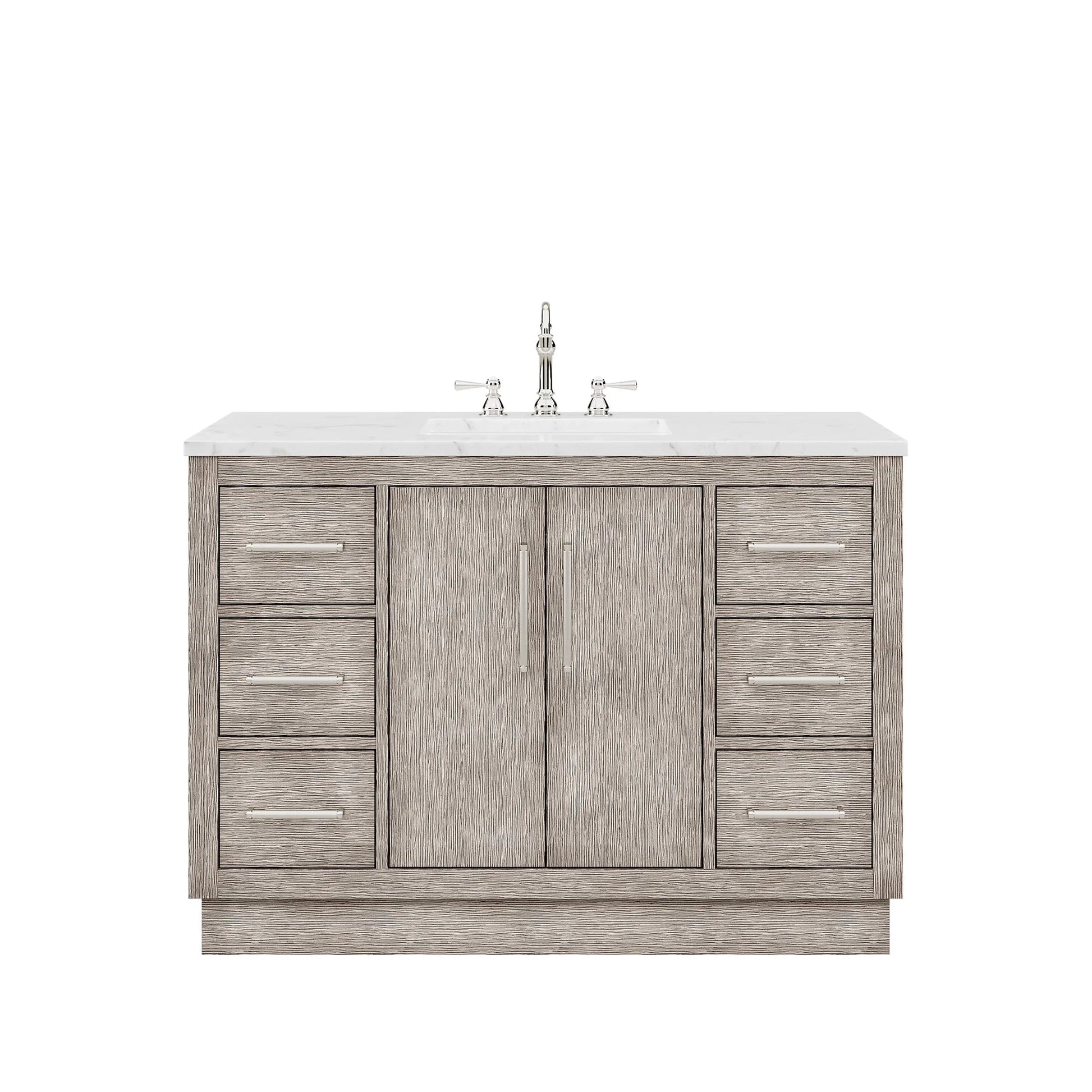 Water Creation Hugo 48" Single Sink Carrara White Marble Countertop Vanity with Chrome Pulls and Knobs And Mirror
