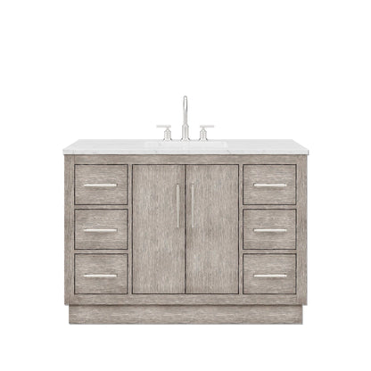 Water Creation Hugo 48" Single Sink Carrara White Marble Countertop Vanity with Chrome Pulls and Knobs with Gooseneck Faucet and Mirror