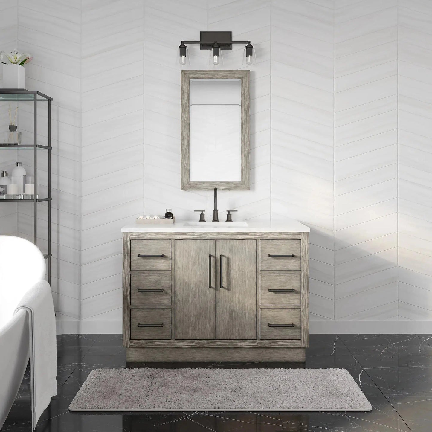 Water Creation Hugo 48" Single Sink Carrara White Marble Countertop Vanity with Oil-Rubbed Bronze Pulls and Knobs with Gooseneck Faucet and Mirror