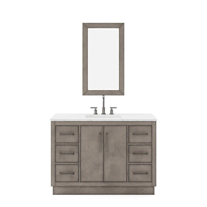 Water Creation Hugo 48" Single Sink Carrara White Marble Countertop Vanity with Oil-Rubbed Bronze Pulls and Knobs with Gooseneck Faucet and Mirror