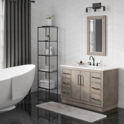 Water Creation Hugo 48" Single Sink Carrara White Marble Countertop Vanity with Oil-Rubbed Bronze Pulls and Knobs with Hook Faucet and Mirror