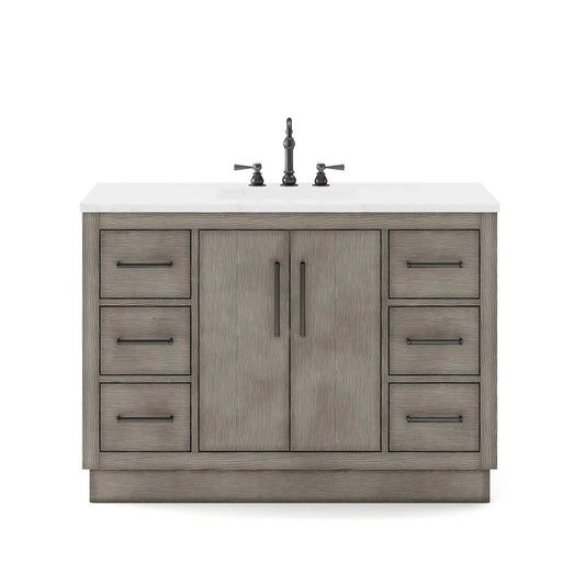 Water Creation Hugo 48" Single Sink Carrara White Marble Countertop Vanity with Oil-Rubbed Bronze Pulls and Knobs