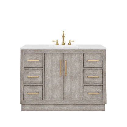 Water Creation Hugo 48" Single Sink Carrara White Marble Countertop Vanity with Satin Gold Pulls and Knobs And Mirror