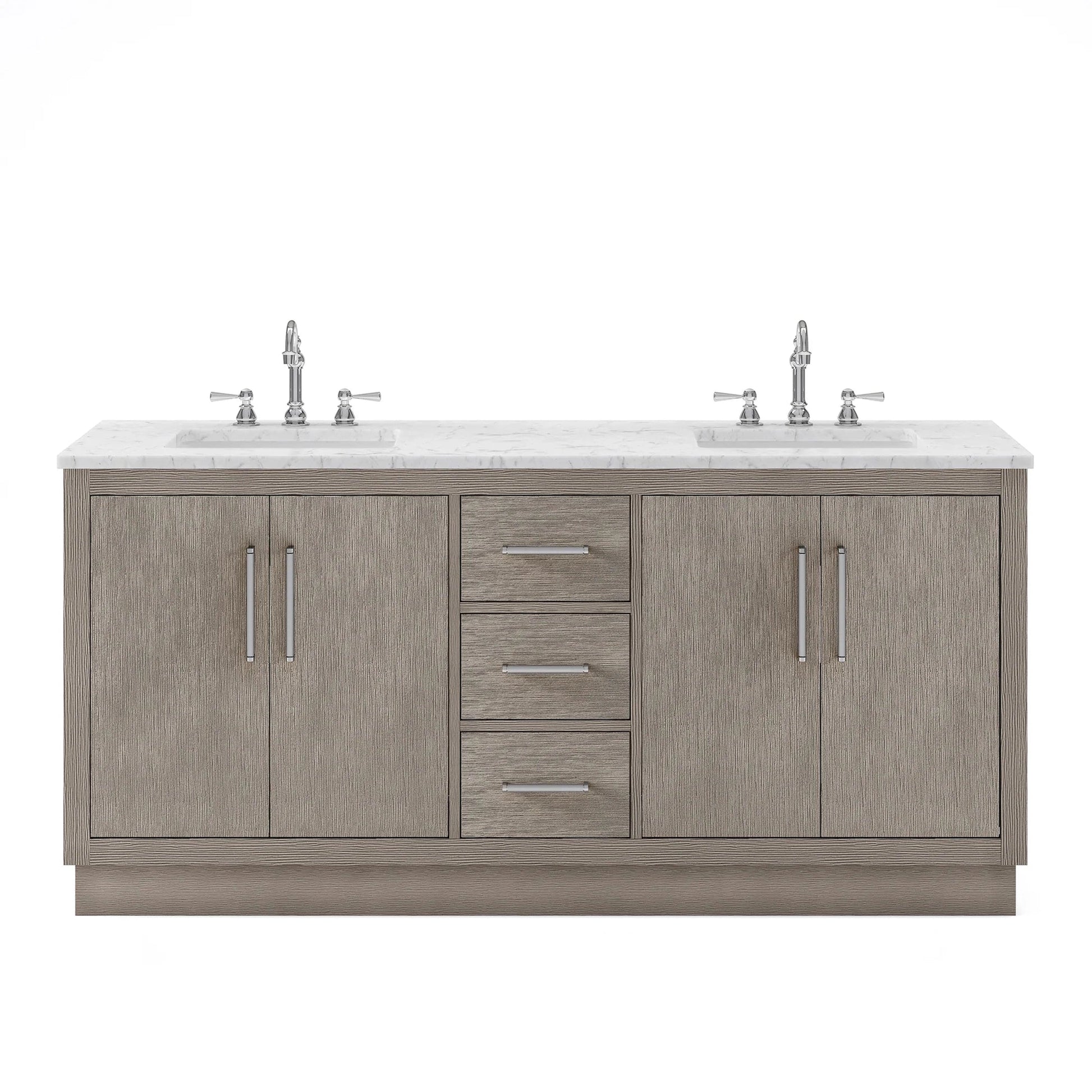 Water Creation Hugo 72" Double Sink Carrara White Marble Countertop Vanity with Chrome Pulls and Knobs And Mirrors