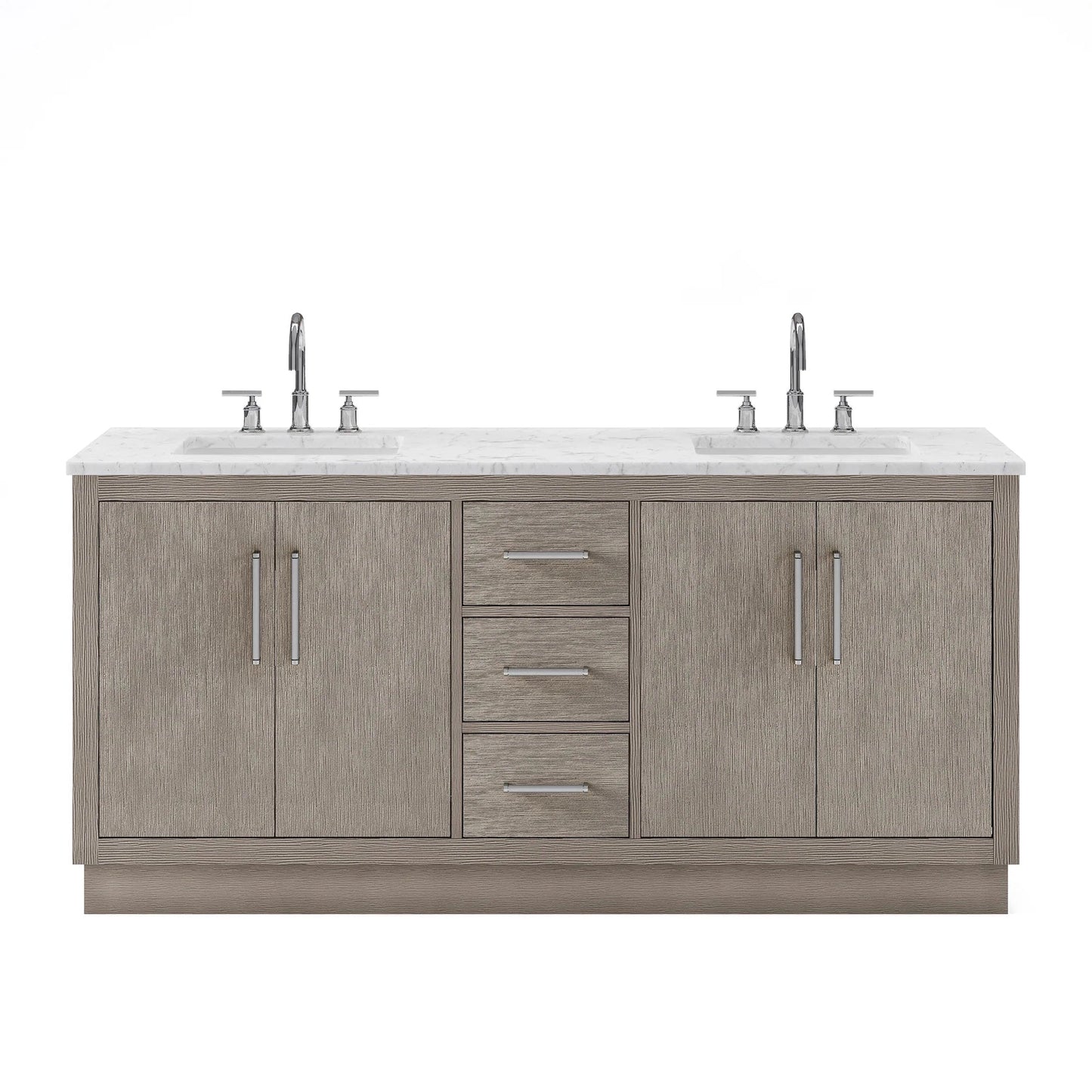 Water Creation Hugo 72" Double Sink Carrara White Marble Countertop Vanity with Chrome Pulls and Knobs