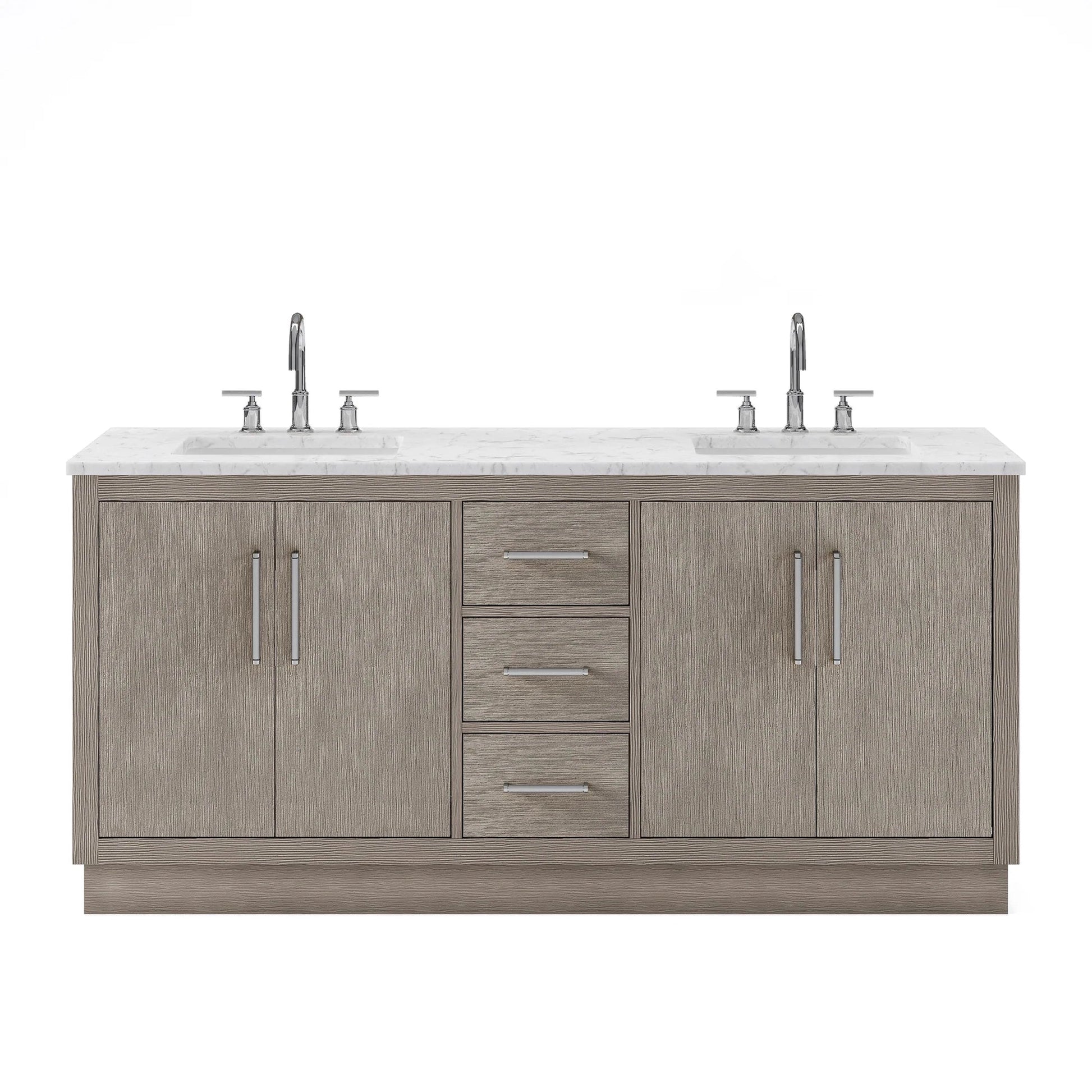 Water Creation Hugo 72" Double Sink Carrara White Marble Countertop Vanity with Chrome Pulls and Knobs