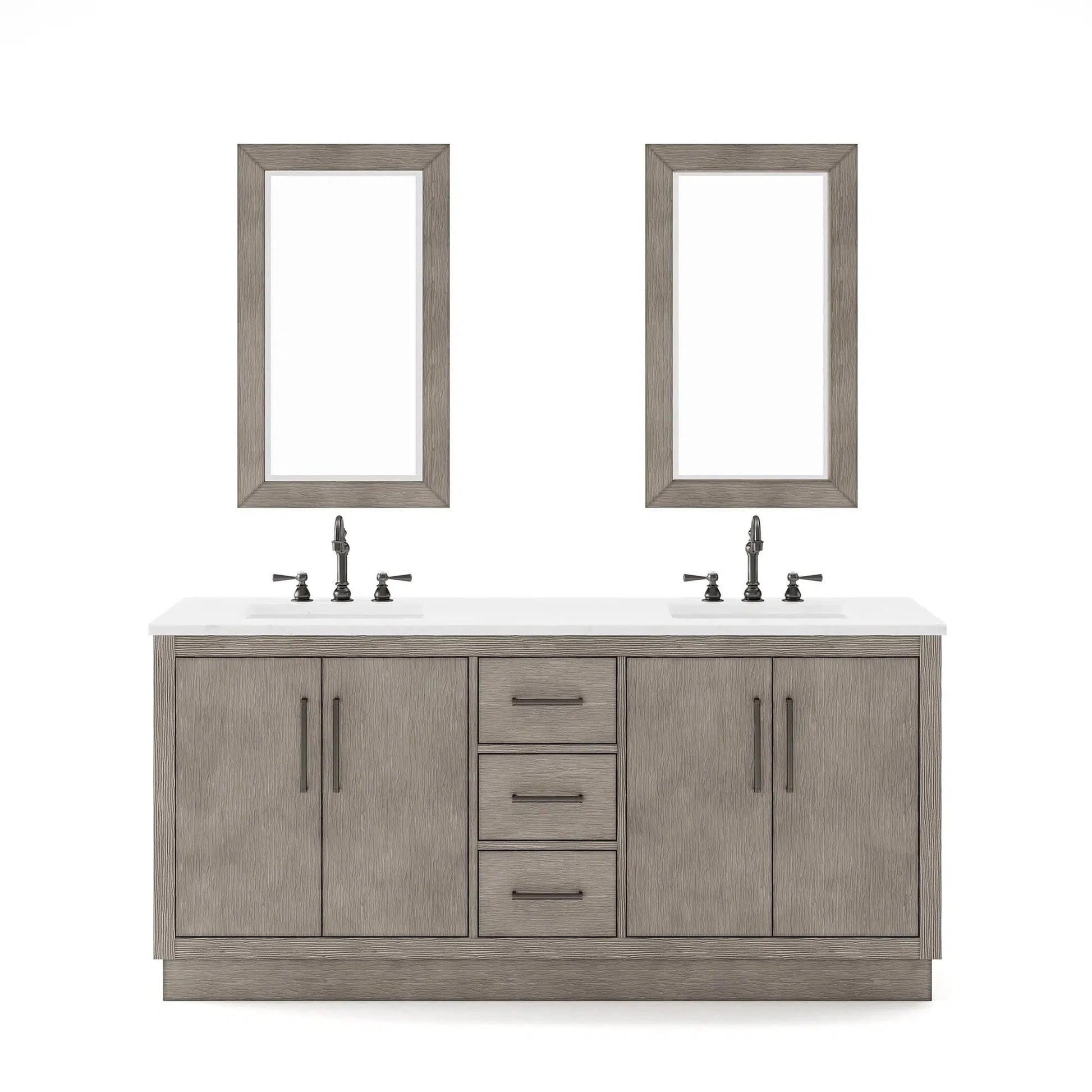Water Creation Hugo 72" Double Sink Carrara White Marble Countertop Vanity with Oil-Rubbed Bronze Pulls and Knobs And Mirrors