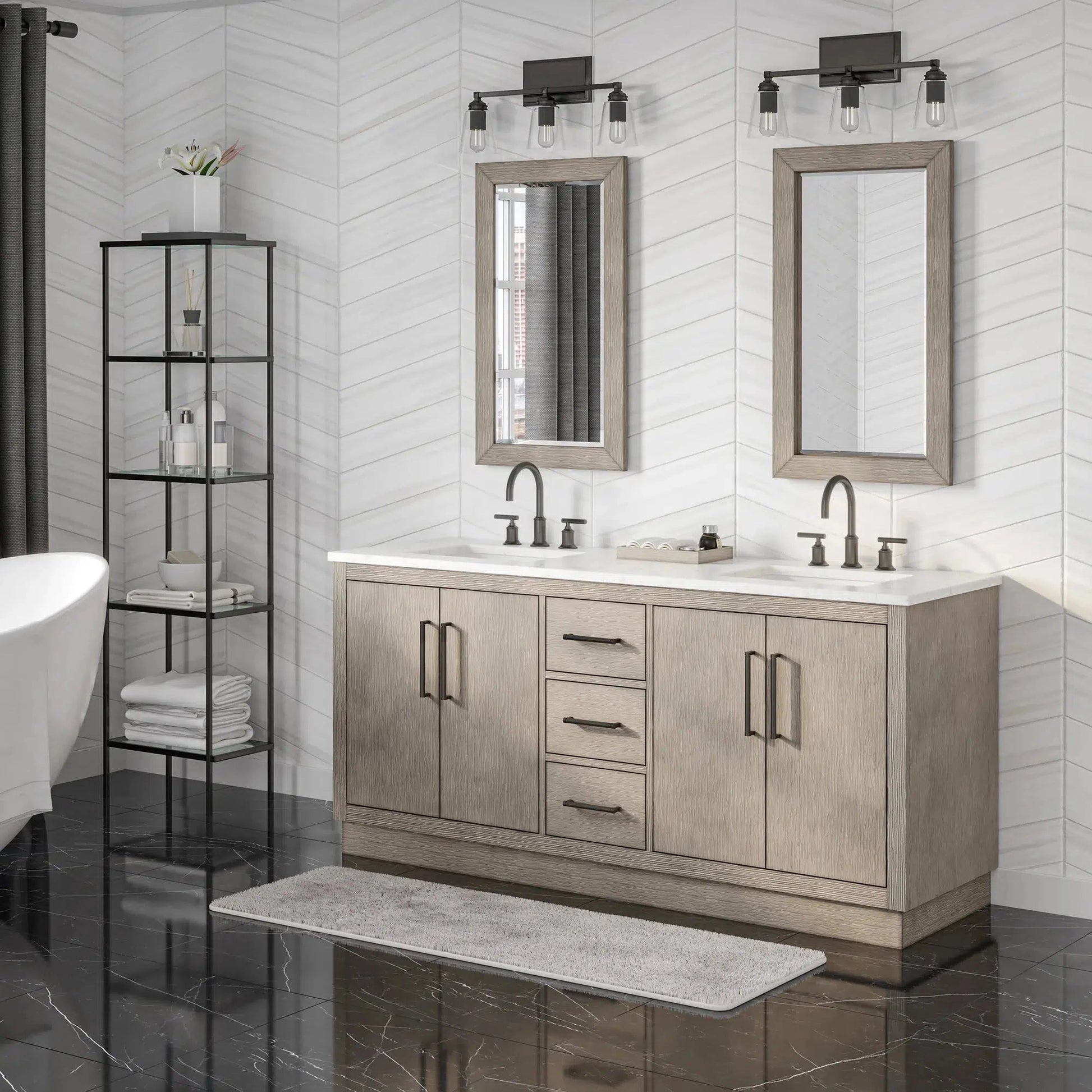 Water Creation Hugo 72" Double Sink Carrara White Marble Countertop Vanity with Oil-Rubbed Bronze Pulls and Knobs with Gooseneck Faucets and Mirrors