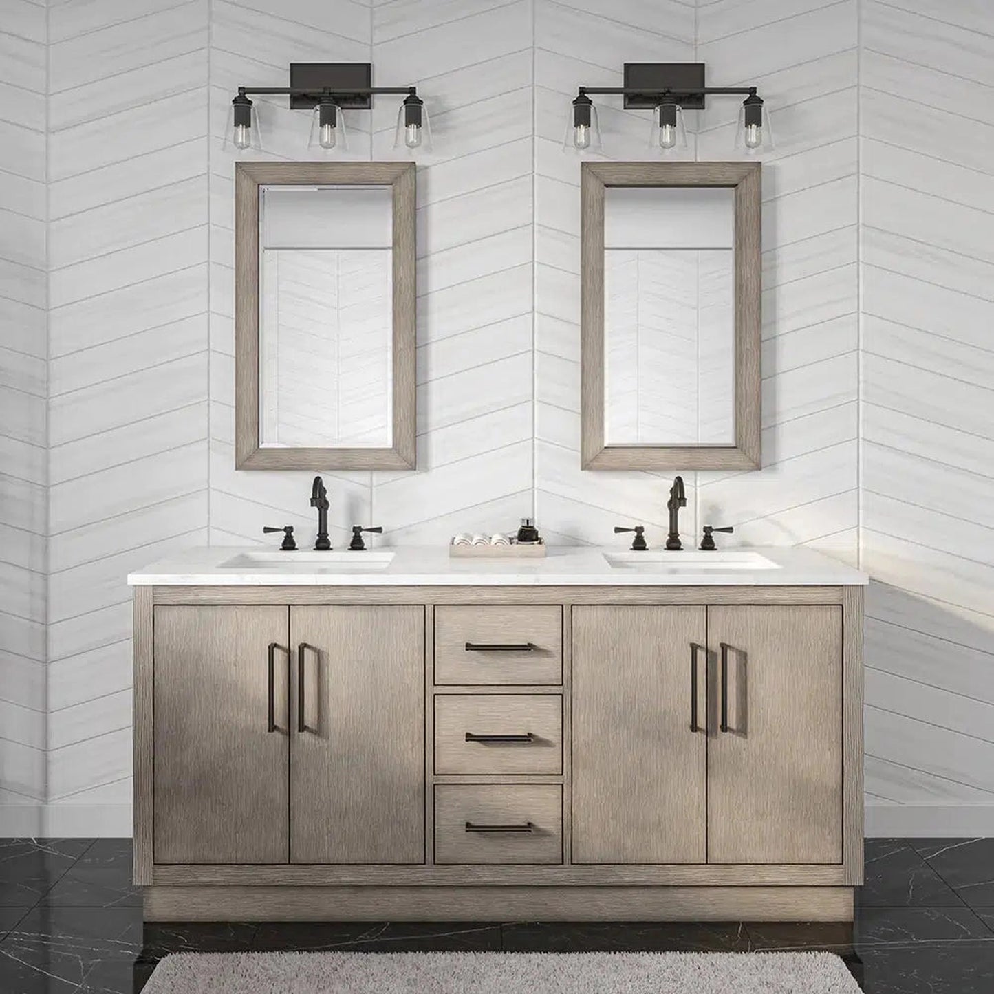 Water Creation Hugo 72" Double Sink Carrara White Marble Countertop Vanity with Oil-Rubbed Bronze Pulls and Knobs with Hook Faucets and Mirrors