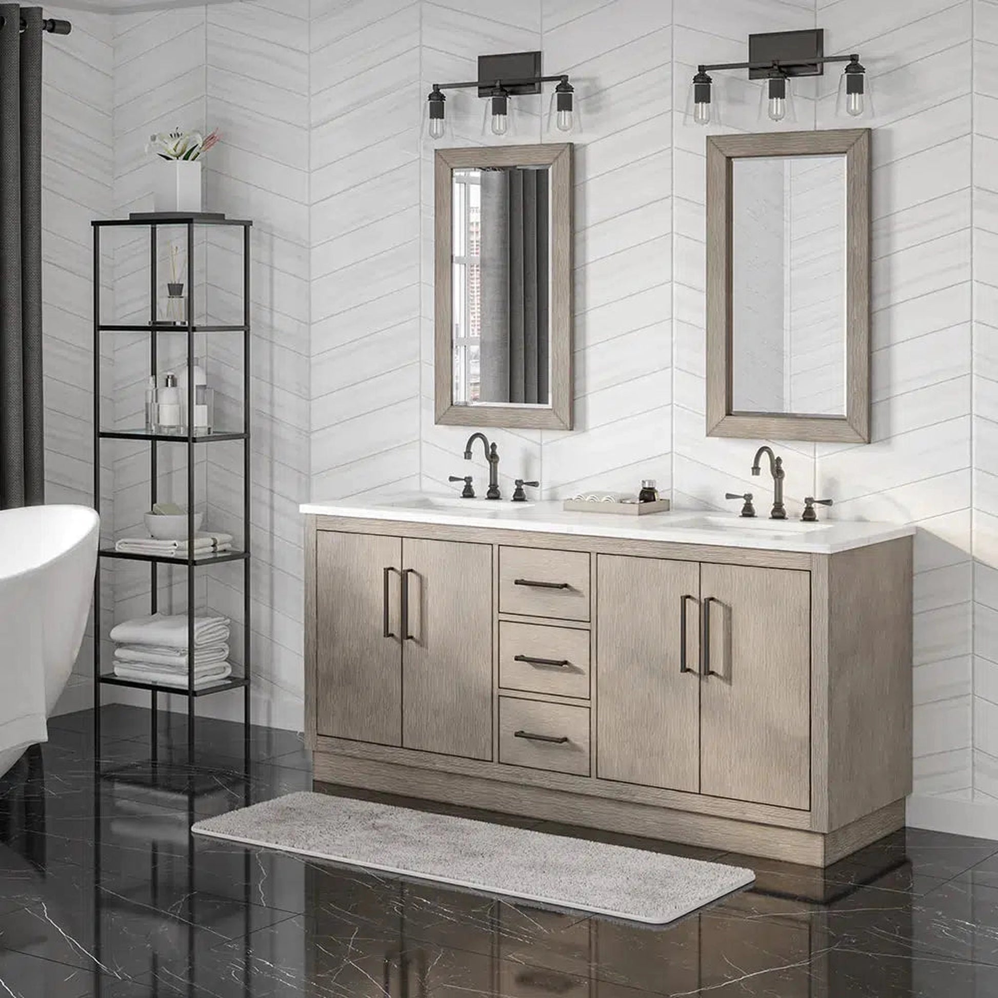 Water Creation Hugo 72" Double Sink Carrara White Marble Countertop Vanity with Oil-Rubbed Bronze Pulls and Knobs with Hook Faucets and Mirrors