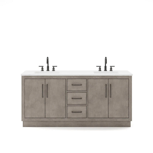 Water Creation Hugo 72" Double Sink Carrara White Marble Countertop Vanity with Oil-Rubbed Bronze Pulls and Knobs