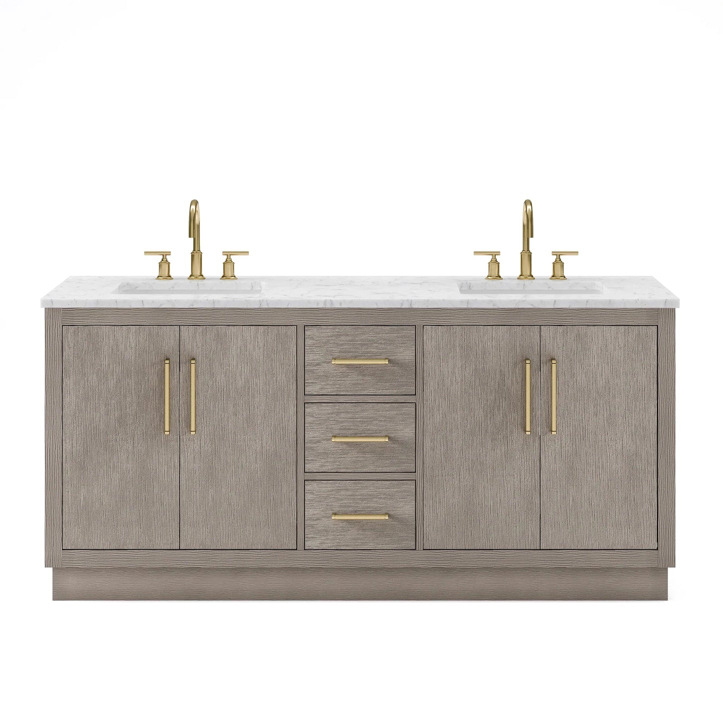 Water Creation Hugo 72" Double Sink Carrara White Marble Countertop Vanity with Satin Gold Pulls and Knobs