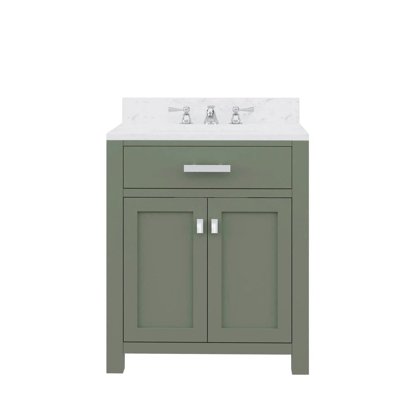 Water Creation Madison 30" Single Sink Carrara White Marble Countertop Vanity in Glacial Green with Mirror