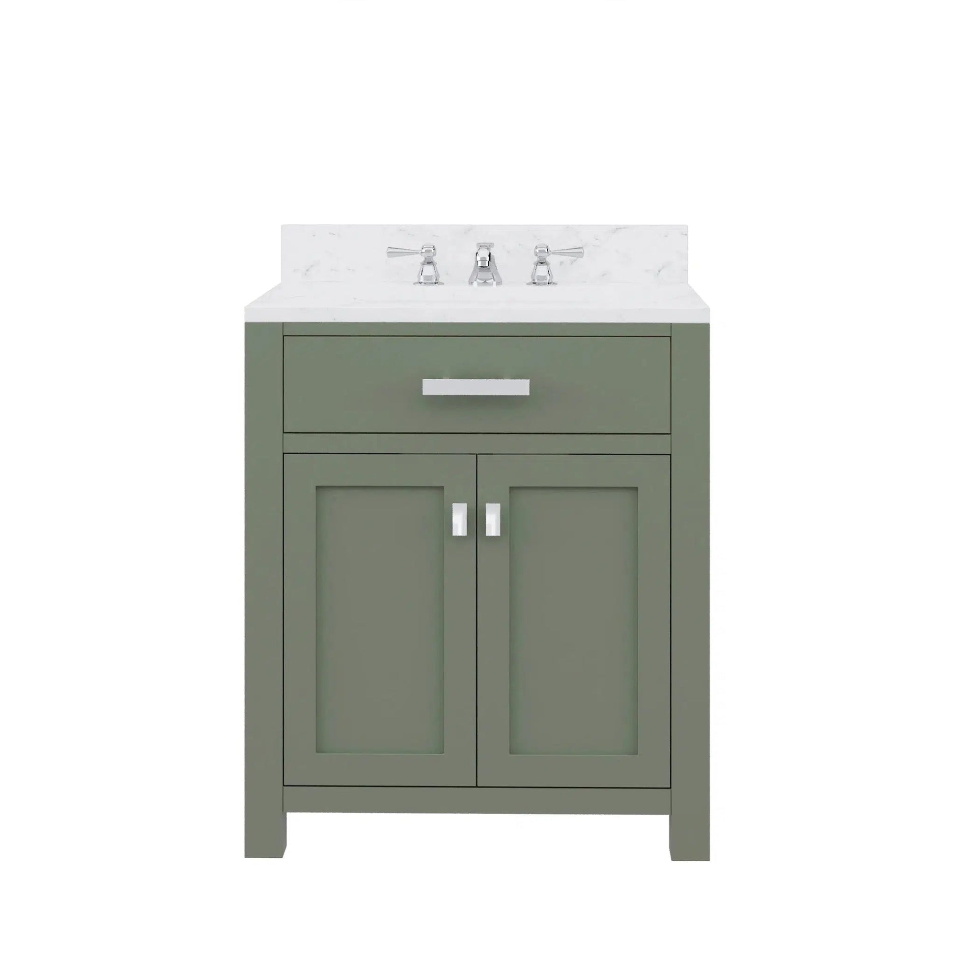 Water Creation Madison 30" Single Sink Carrara White Marble Countertop Vanity in Glacial Green with Mirror
