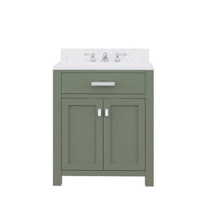 Water Creation Madison 30" Single Sink Carrara White Marble Countertop Vanity in Glacial Green with Mirror