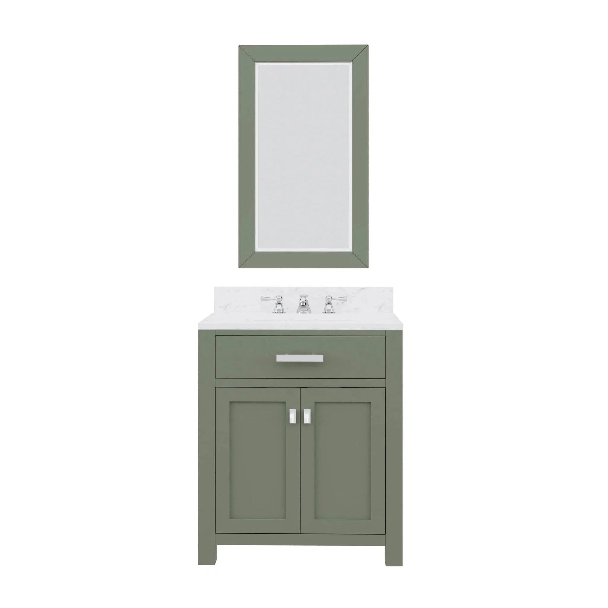 Water Creation Madison 30" Single Sink Carrara White Marble Countertop Vanity in Glacial Green with Mirror