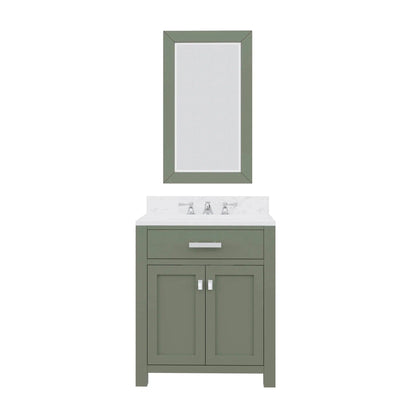 Water Creation Madison 30" Single Sink Carrara White Marble Countertop Vanity in Glacial Green with Mirror