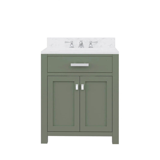 Water Creation Madison 30" Single Sink Carrara White Marble Countertop Vanity in Glacial Green with Widespread Faucet