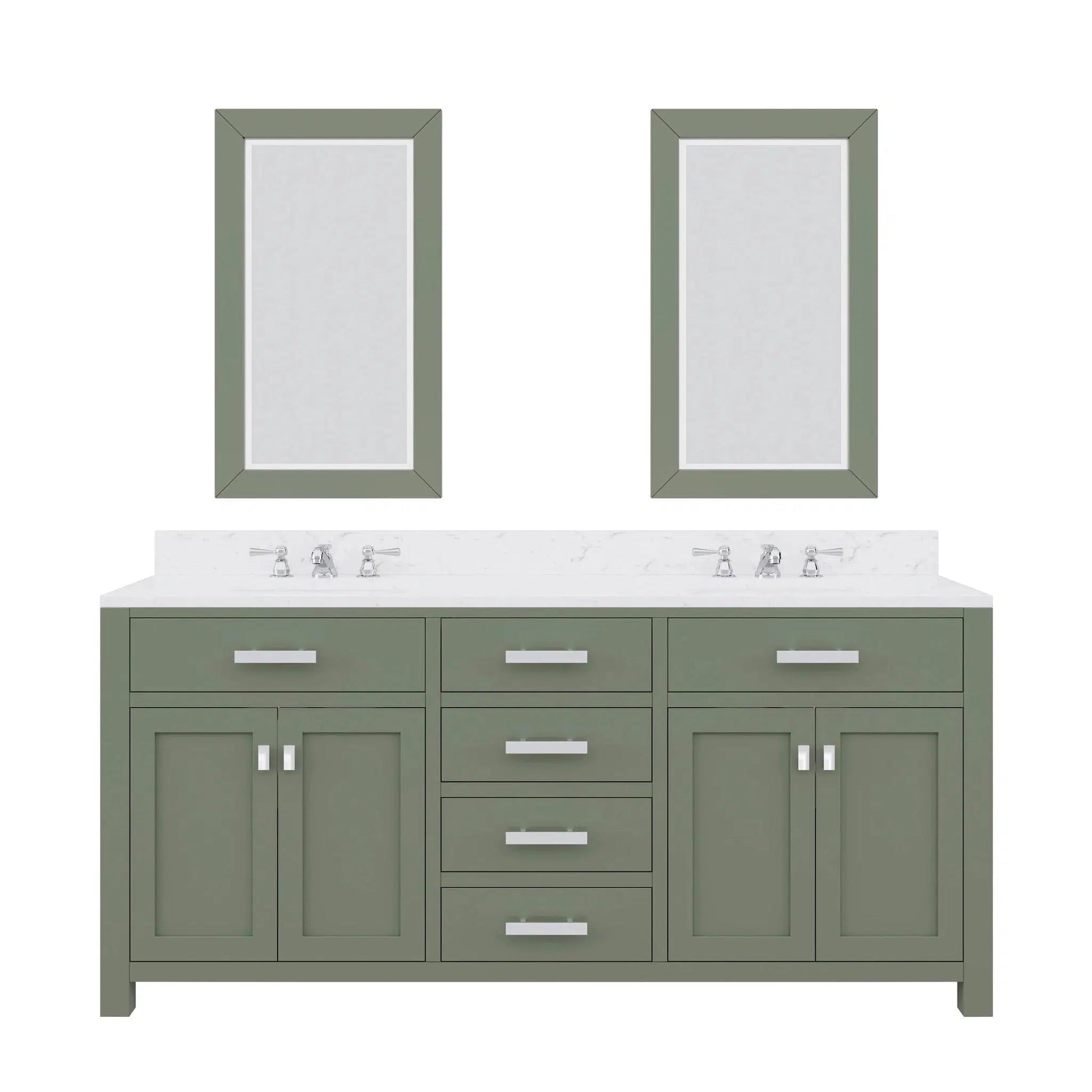 Water Creation Madison 72" Double Sink Carrara White Marble Countertop Vanity in Glacial Green with Mirror