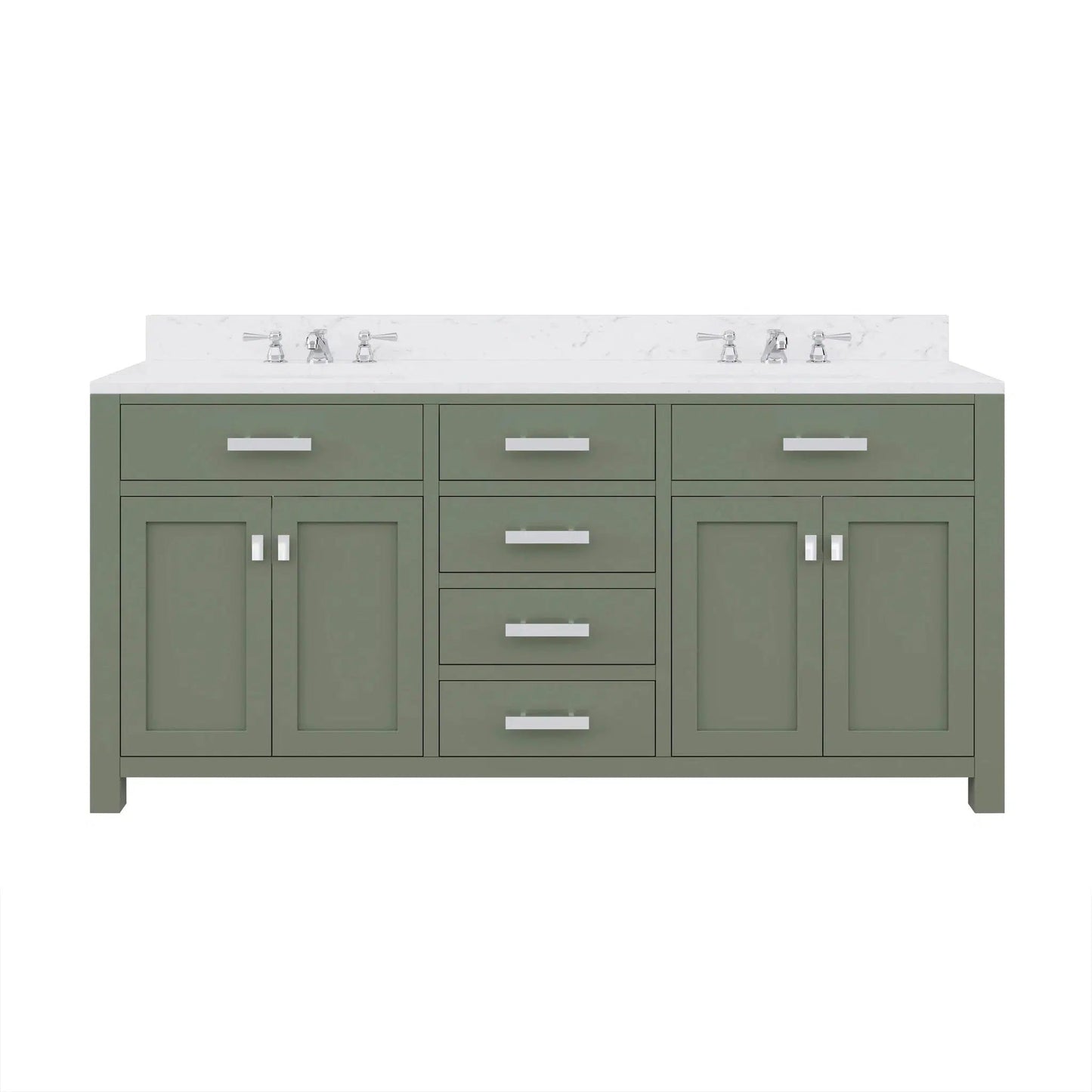 Water Creation Madison 72" Double Sink Carrara White Marble Countertop Vanity in Glacial Green with Mirror
