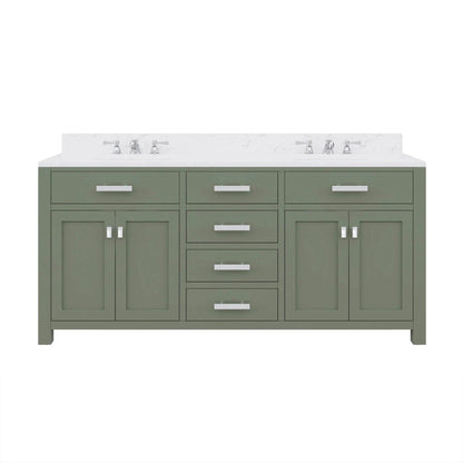 Water Creation Madison 72" Double Sink Carrara White Marble Countertop Vanity in Glacial Green with Mirror