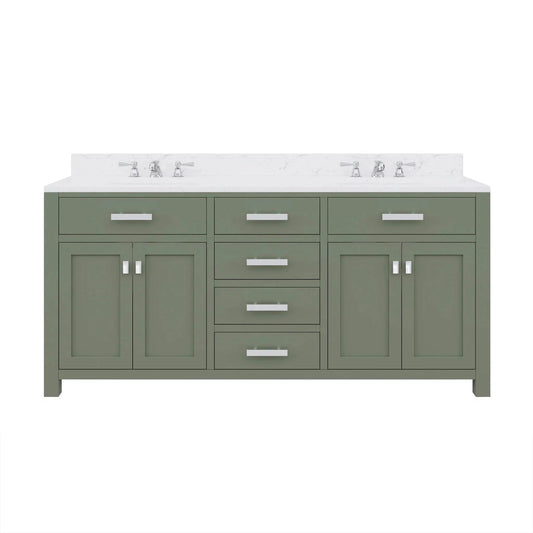Water Creation Madison 72" Double Sink Carrara White Marble Countertop Vanity in Glacial Green with Widespread Faucet