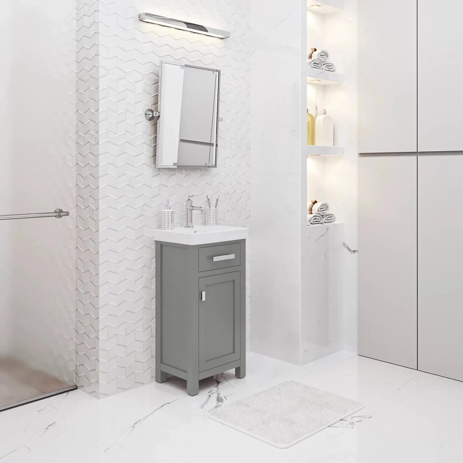 Water Creation Mia 18" Integrated Ceramic Sink Top Vanity in Cashmere Grey with Modern Single Faucet