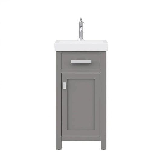 Water Creation Mia 18" Integrated Ceramic Sink Top Vanity in Cashmere Grey with Modern Single Faucet