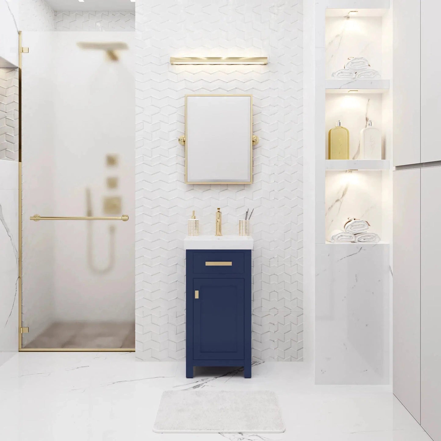 Water Creation Mia 18" Integrated Ceramic Sink Top Vanity in Monarch Blue with Modern Single Faucet