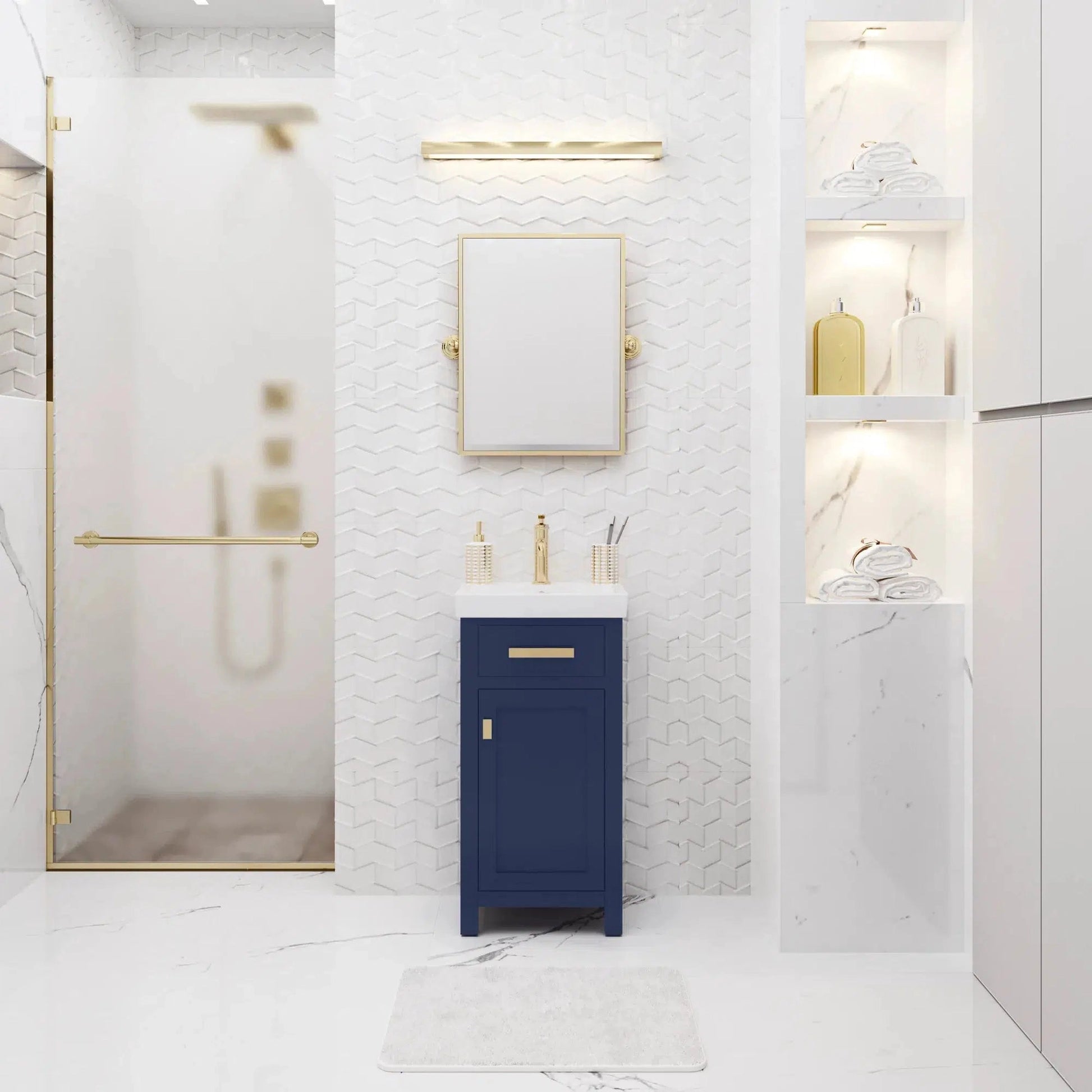 Water Creation Mia 18" Integrated Ceramic Sink Top Vanity in Monarch Blue with Modern Single Faucet