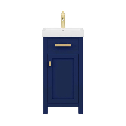 Water Creation Mia 18" Integrated Ceramic Sink Top Vanity in Monarch Blue with Modern Single Faucet