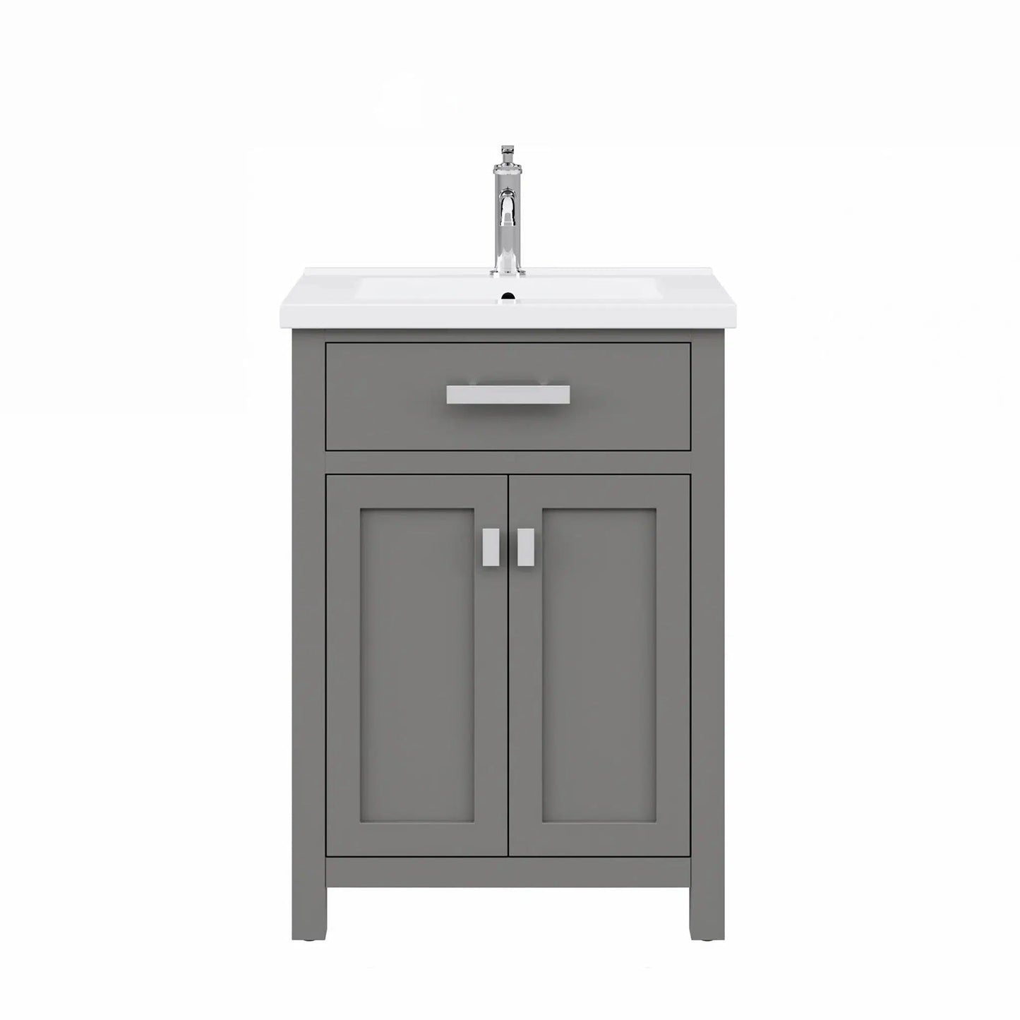 Water Creation Myra 24'' Integrated Ceramic Sink Top Vanity in Cashmere Grey with Modern Single Faucet