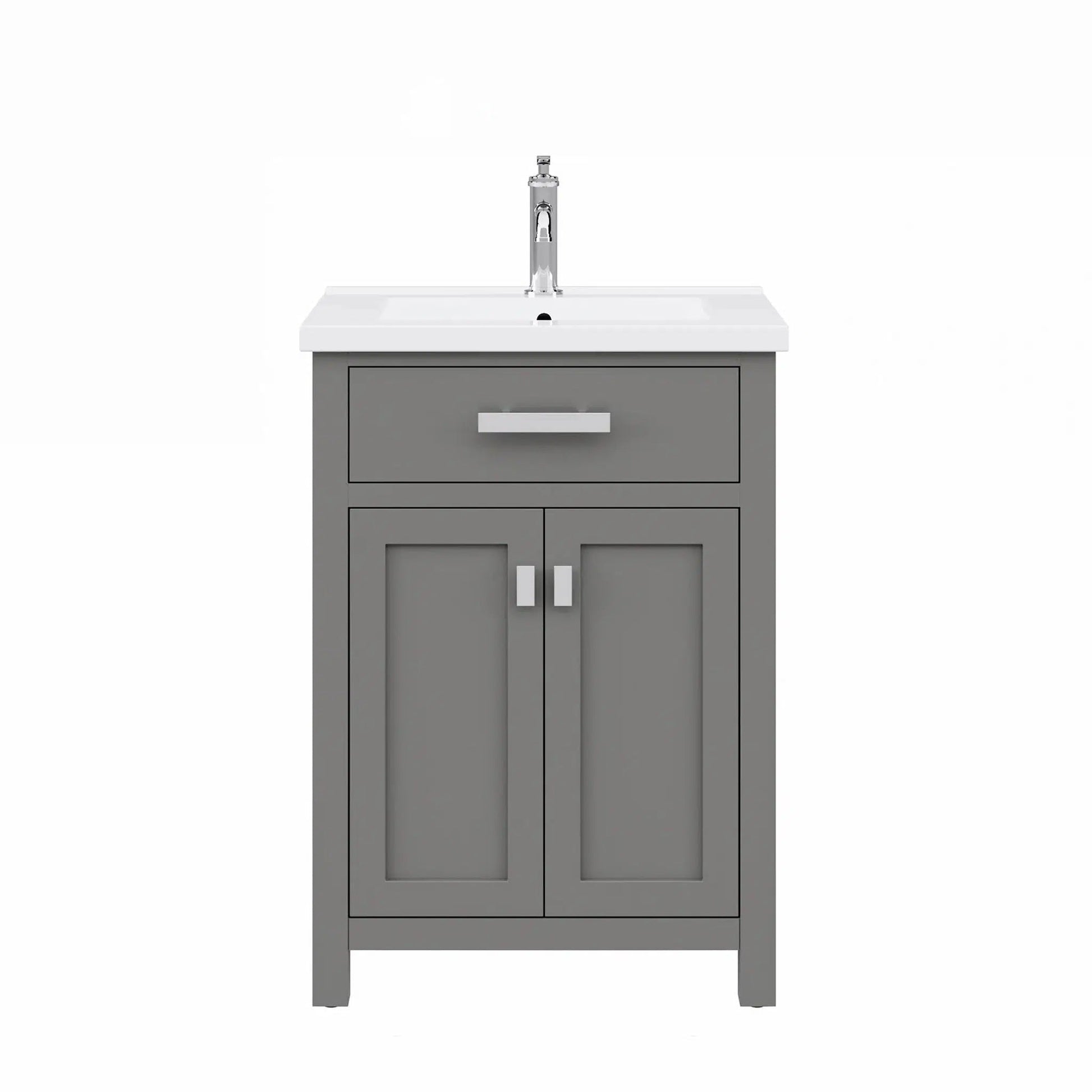 Water Creation Myra 24'' Integrated Ceramic Sink Top Vanity in Cashmere Grey with Modern Single Faucet