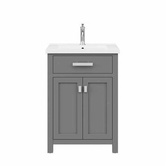 Water Creation Myra 24'' Integrated Ceramic Sink Top Vanity in Cashmere Grey with Modern Single Faucet
