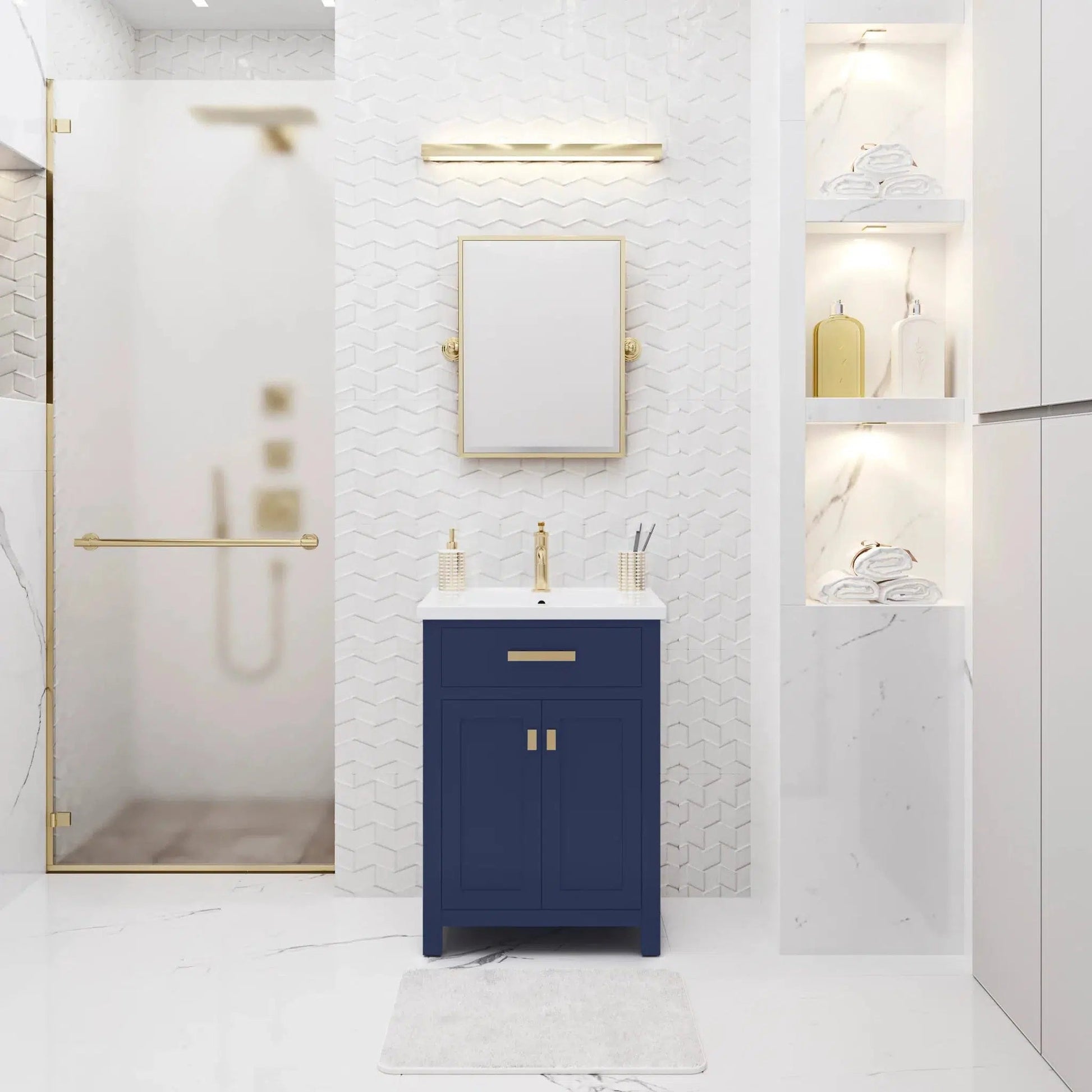 Water Creation Myra 24'' Integrated Ceramic Sink Top Vanity in Monarch Blue with Modern Single Faucet