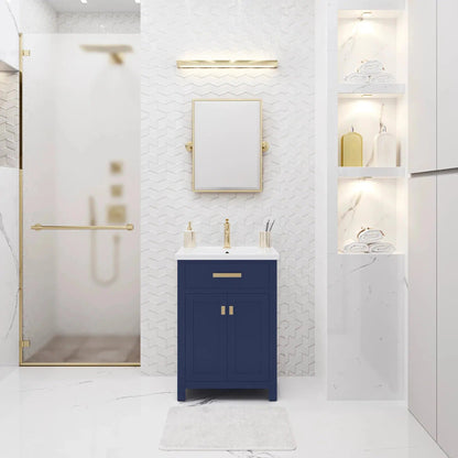 Water Creation Myra 24'' Integrated Ceramic Sink Top Vanity in Monarch Blue with Modern Single Faucet