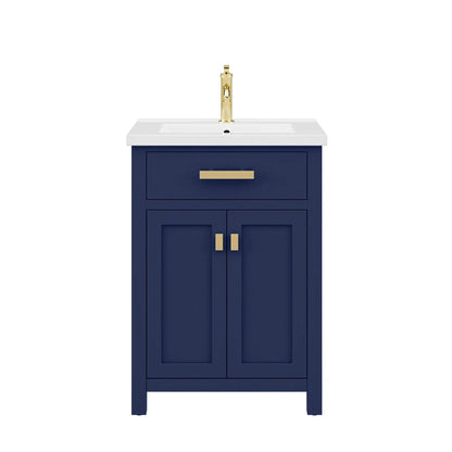Water Creation Myra 24'' Integrated Ceramic Sink Top Vanity in Monarch Blue with Modern Single Faucet