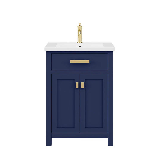 Water Creation Myra 24'' Integrated Ceramic Sink Top Vanity in Monarch Blue with Modern Single Faucet