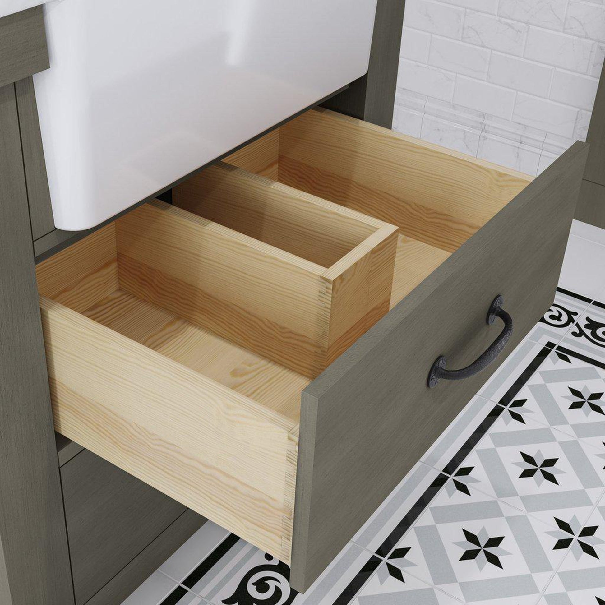 Water Creation Paisley 30" Single Sink Carrara White Marble Countertop Vanity in Grizzle Gray with Hook Faucet and 24" Rectangular Mirror