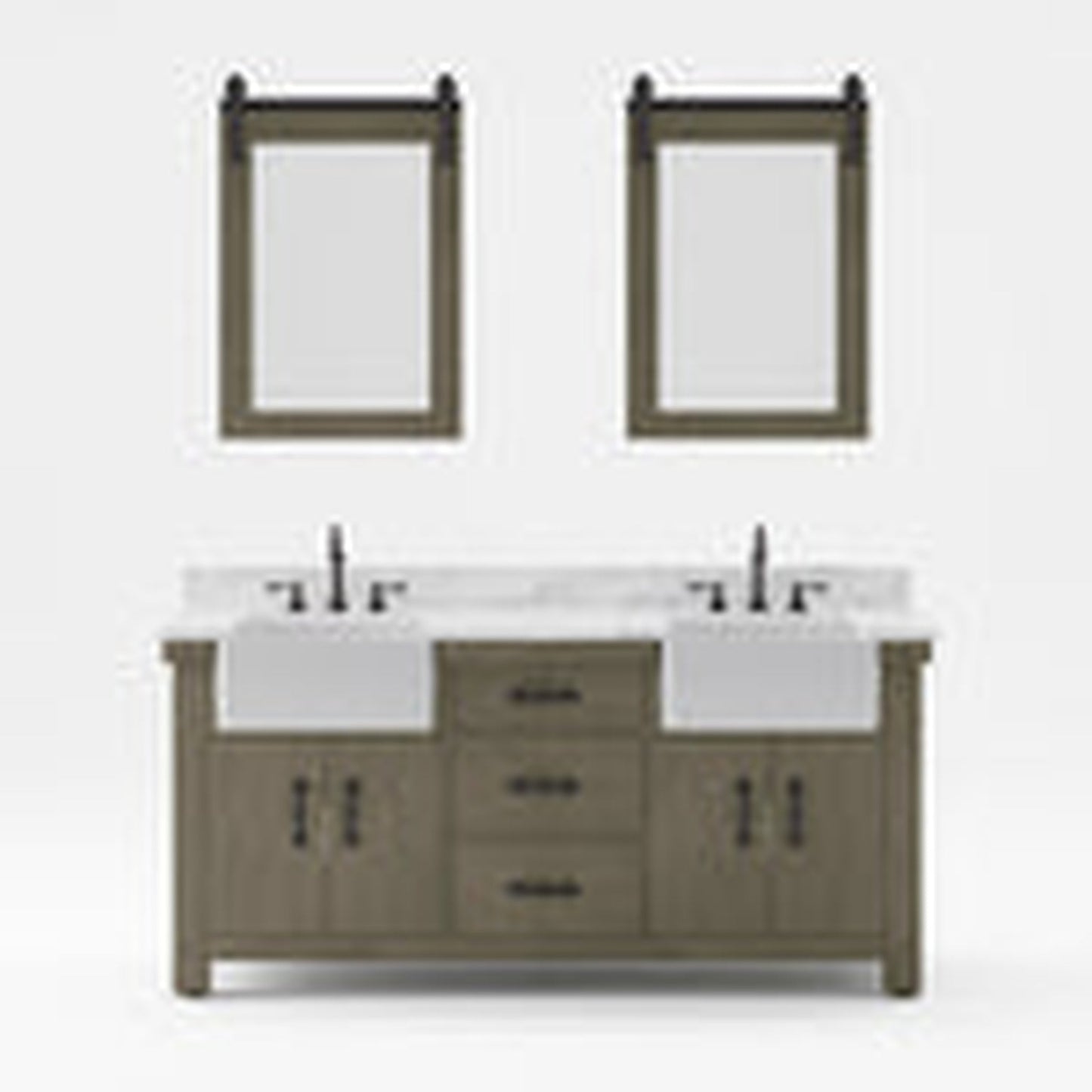 Water Creation Paisley 72" Double Sink Carrara White Marble Countertop Vanity in Grizzle Gray with 24" Farmhouse Mirror
